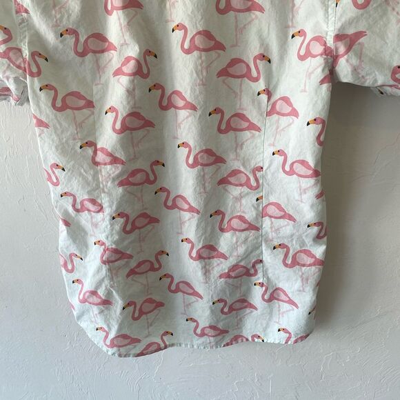 Super Massive Men Mint Green pink flamingo short sleeve button down shirt - Picture 4 of 8